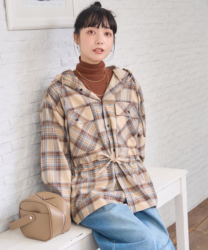 連帽格子襯衫長款上衣
