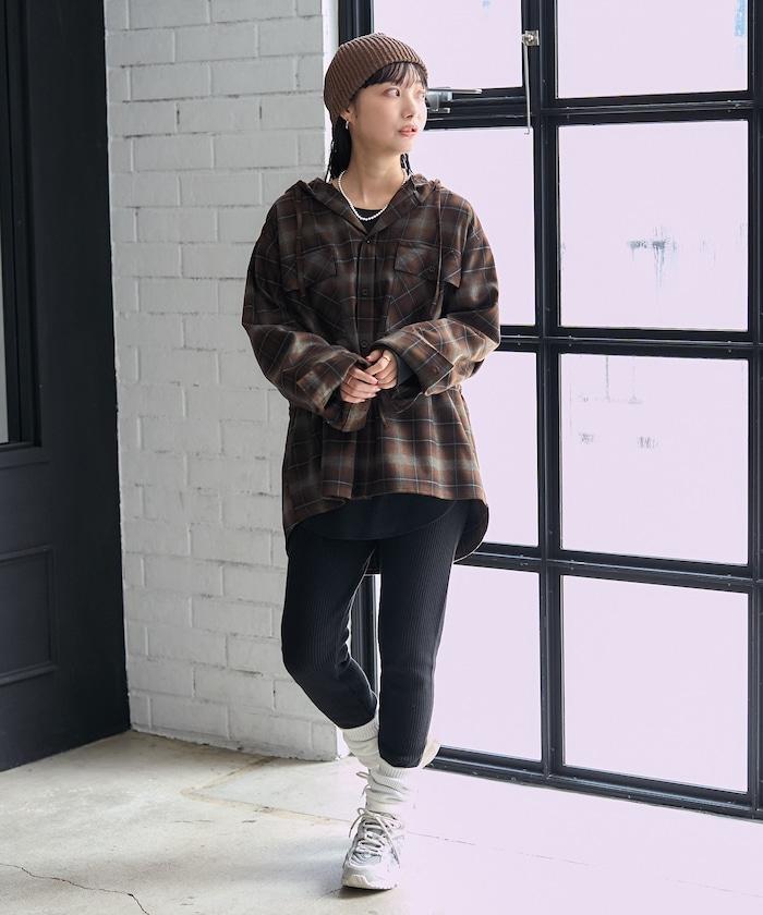 連帽格子襯衫長款上衣