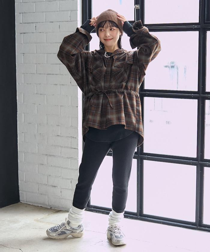 連帽格子襯衫長款上衣
