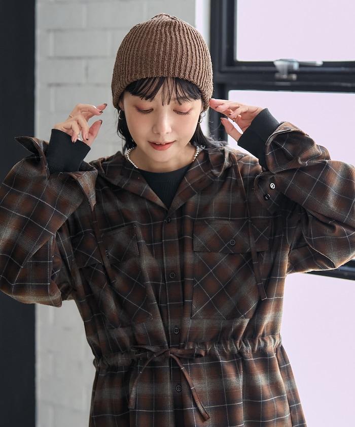 連帽格子襯衫長款上衣