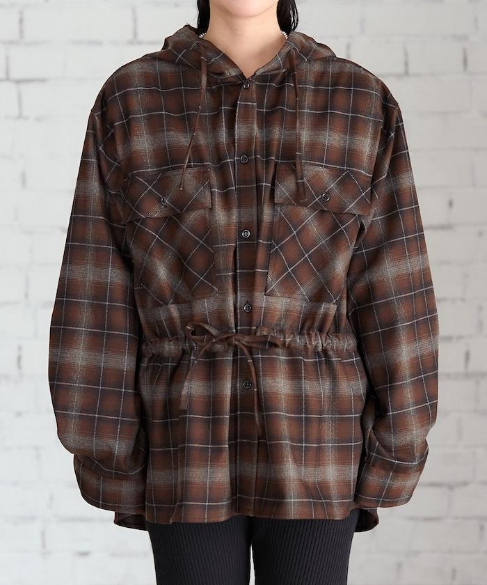 連帽格子襯衫長款上衣