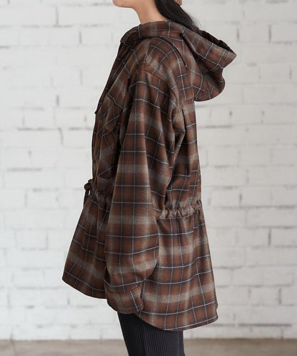 連帽格子襯衫長款上衣