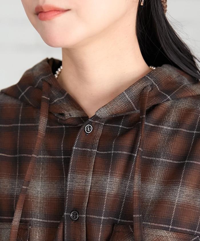 連帽格子襯衫長款上衣