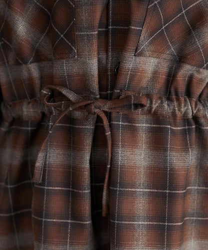 連帽格子襯衫長款上衣