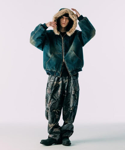 仿皮草拉鍊連帽加棉外套