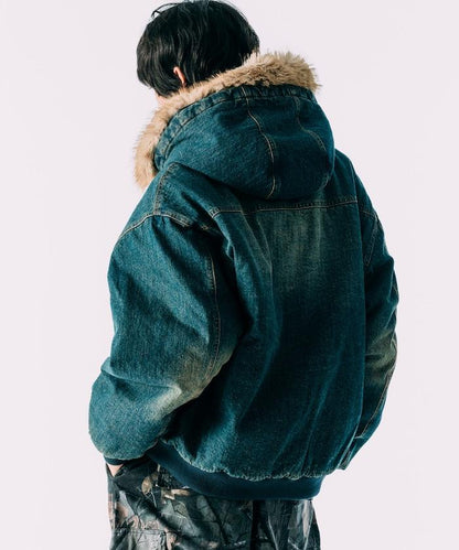 仿皮草拉鍊連帽加棉外套