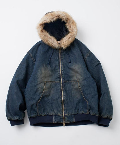 仿皮草拉鍊連帽加棉外套