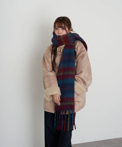 RAY CASSIN 大格紋寬幅圍巾