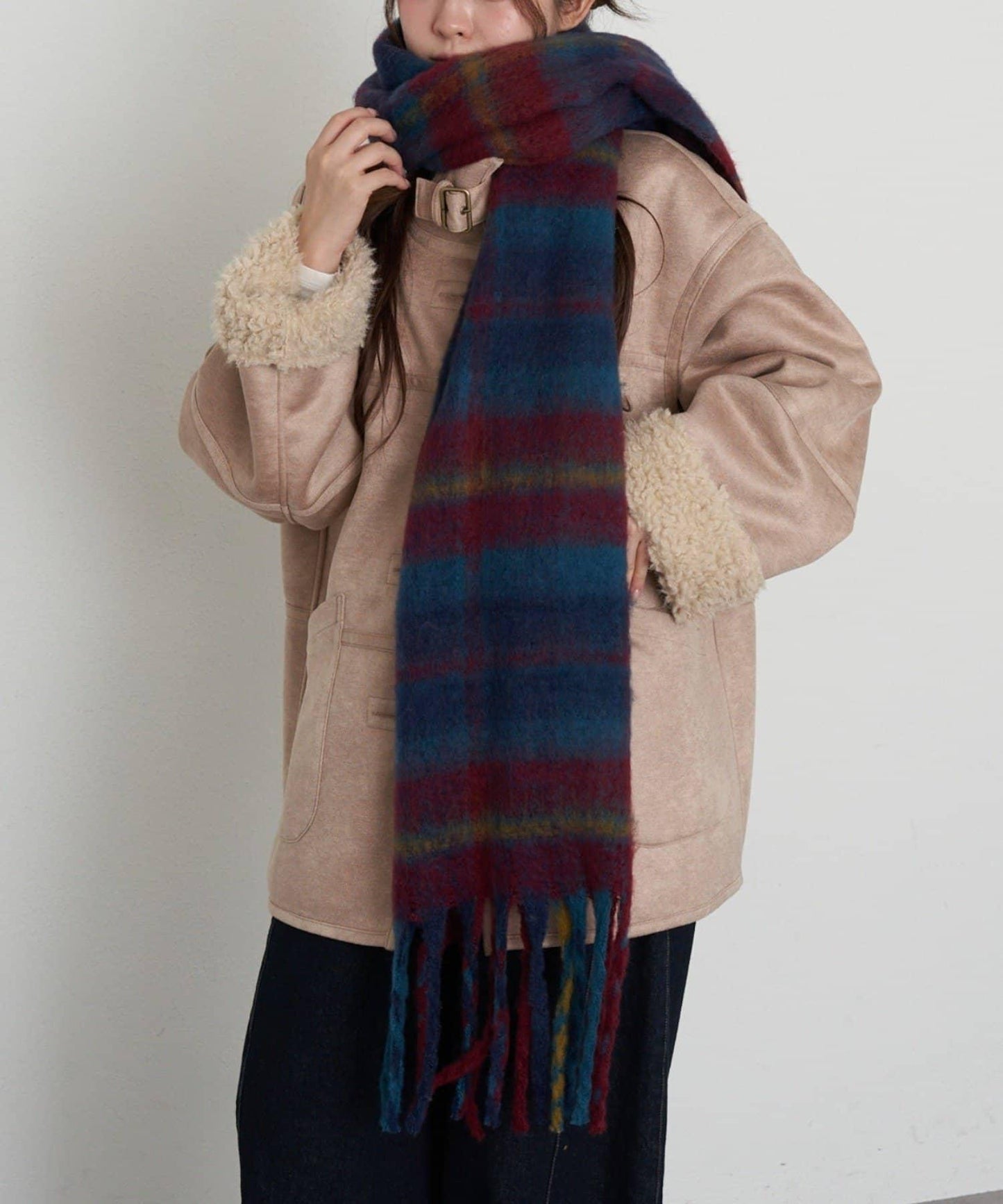 RAY CASSIN 大格紋寬幅圍巾