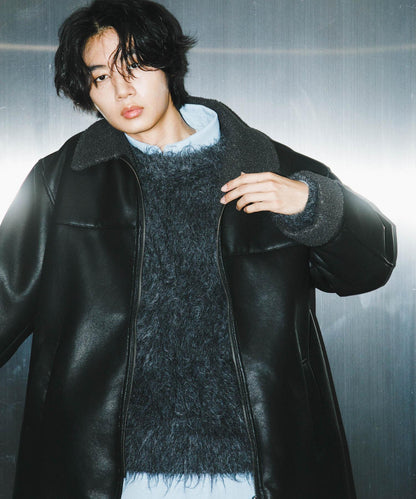 拼色仿羊羔絨飛行夾克