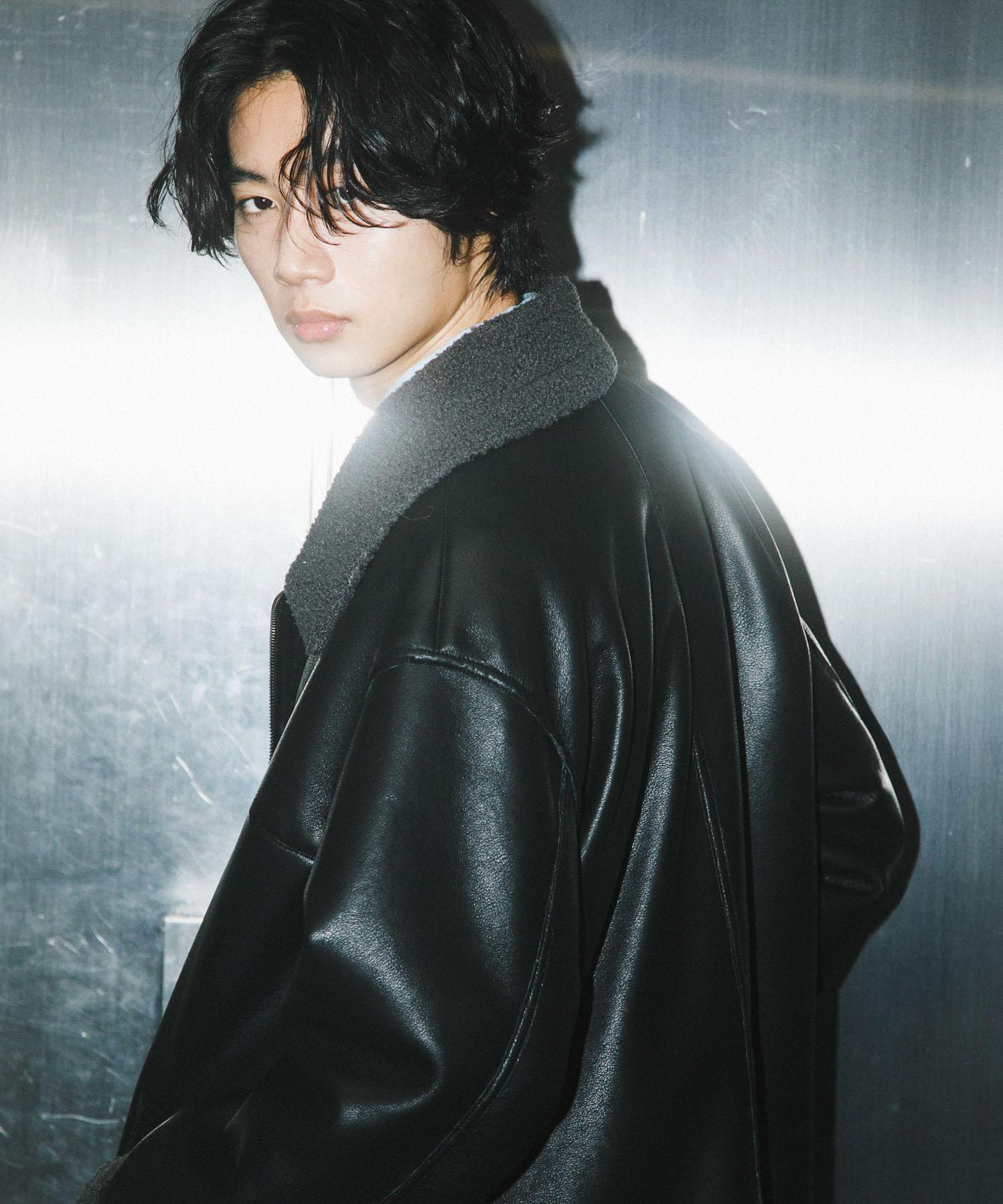 拼色仿羊羔絨飛行夾克