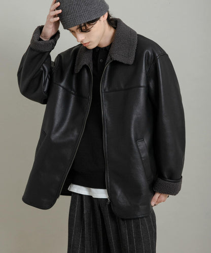 拼色仿羊羔絨飛行夾克