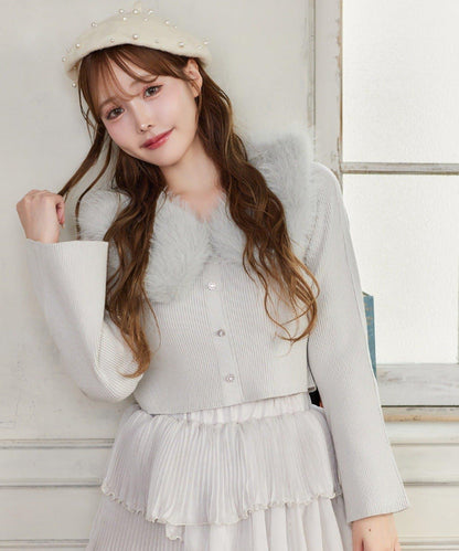 【HolidayCollection】毛領亮片紐釦針織衫