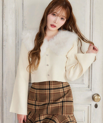 【HolidayCollection】毛領亮片紐釦針織衫