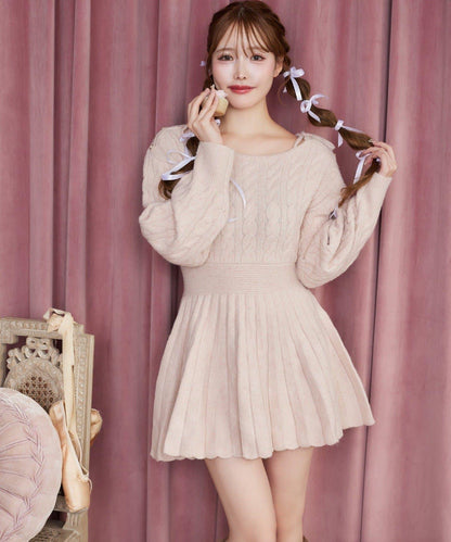 【HolidayCollection】麻花針織迷你連衣裙