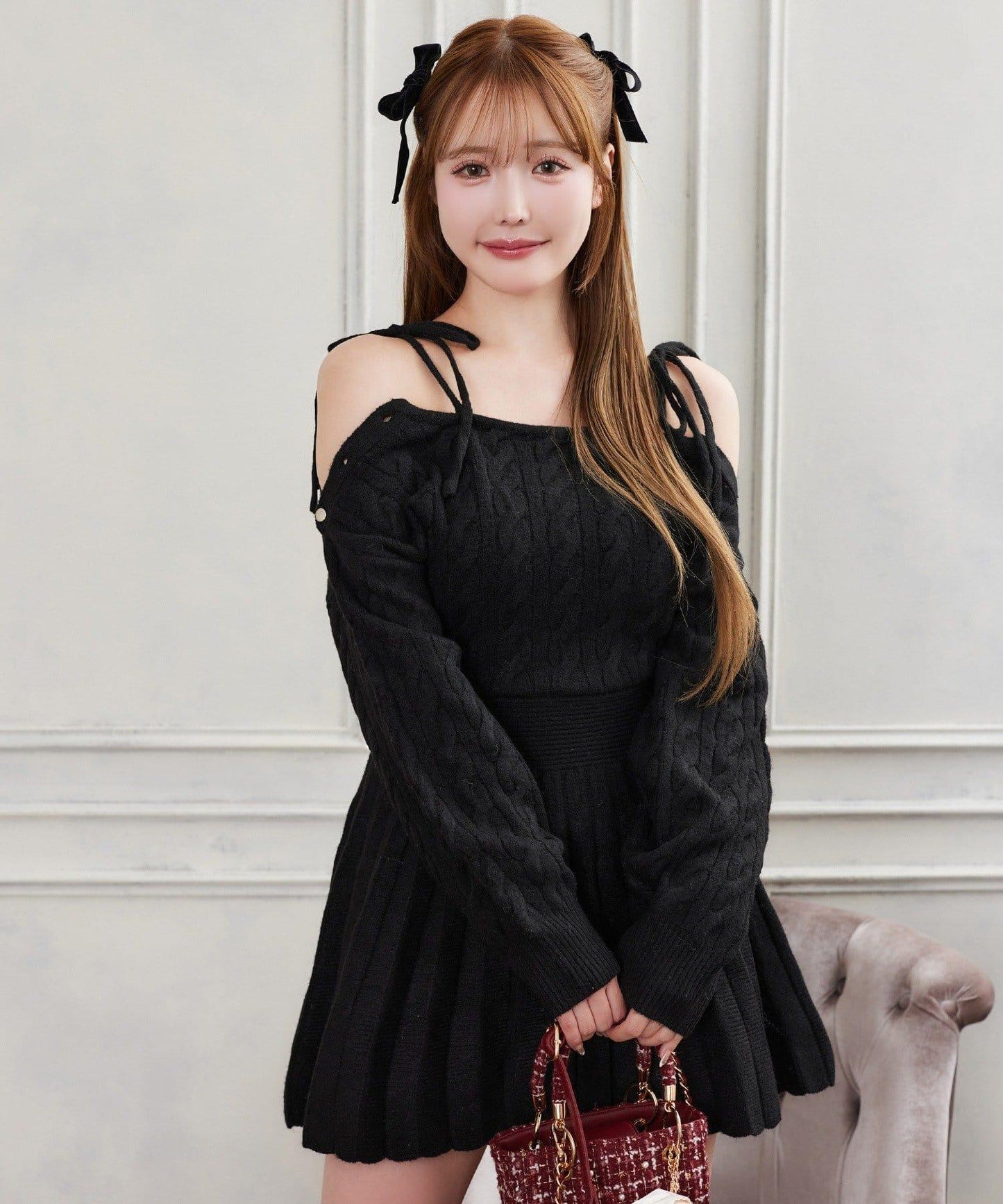 【HolidayCollection】麻花針織迷你連衣裙