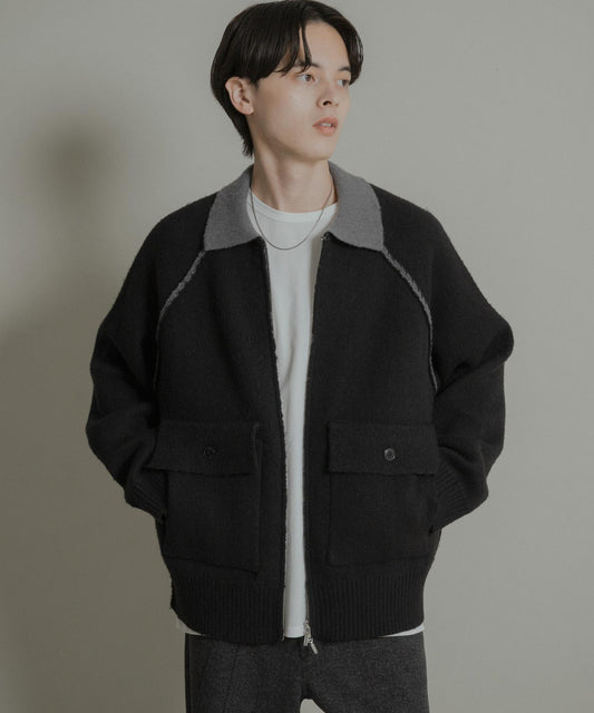 拼色針織拉鍊夾克