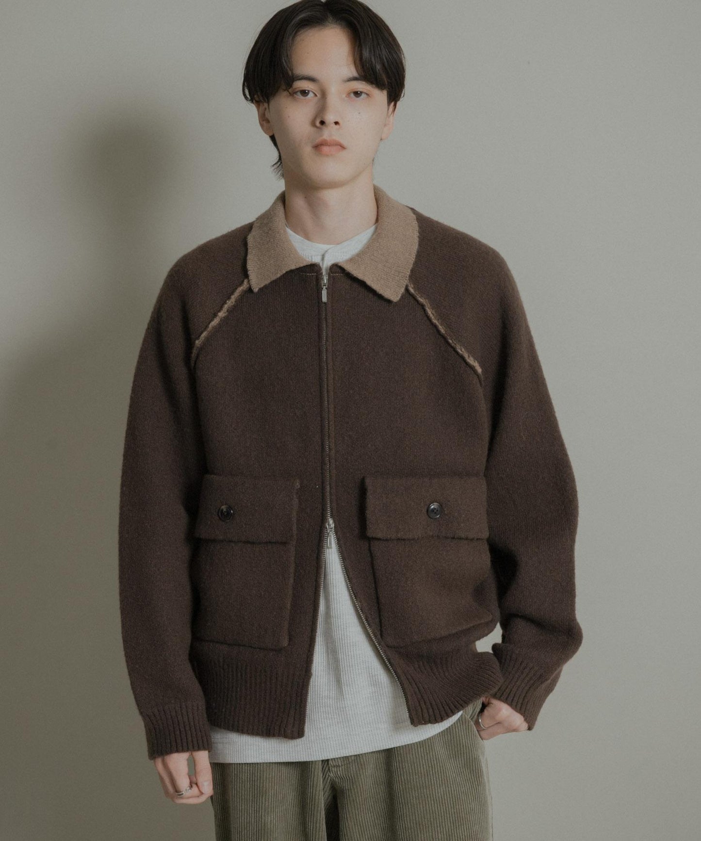 拼色針織拉鍊夾克