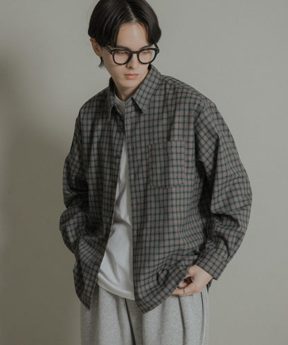 微妙色調長袖法蘭絨襯衫