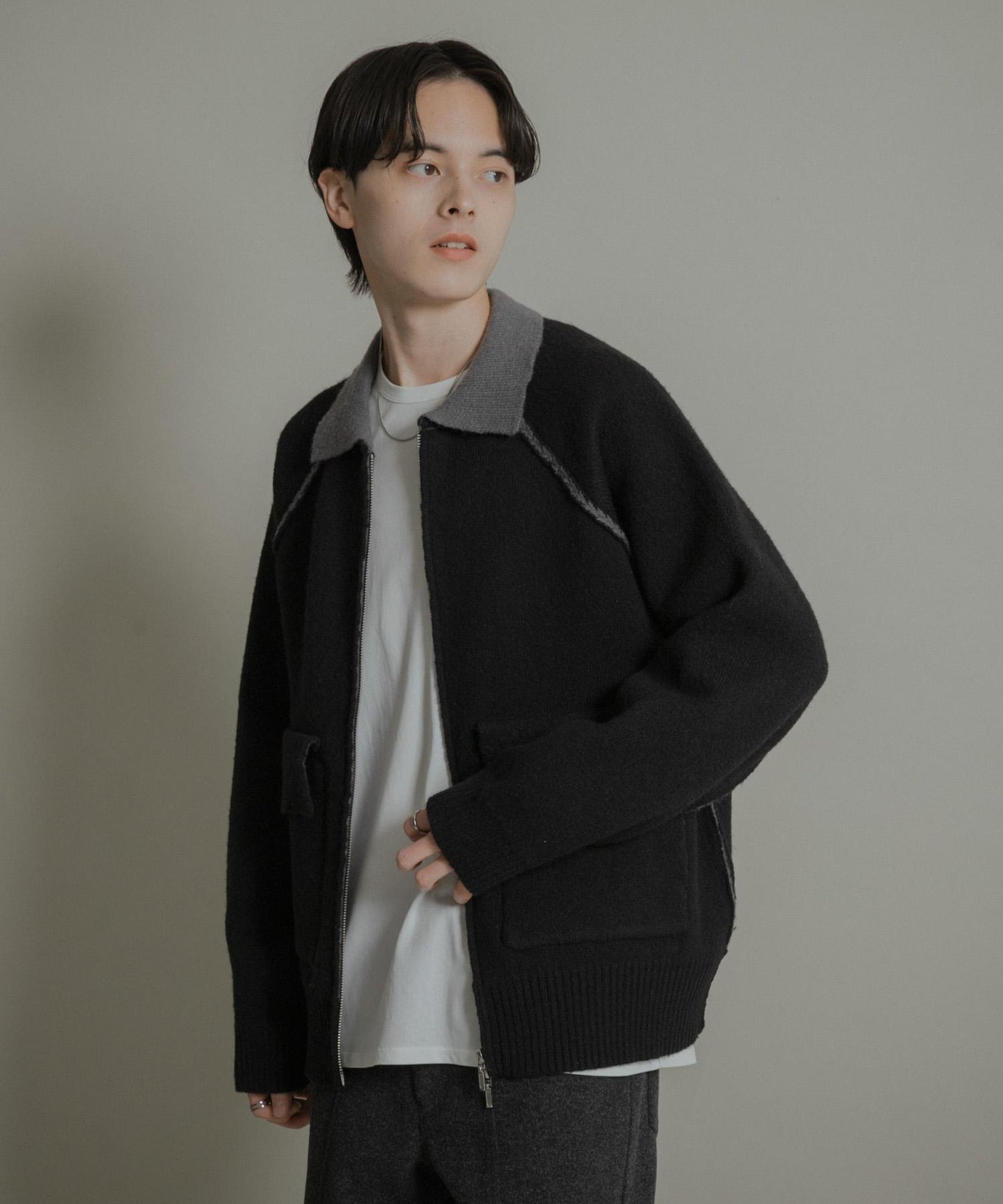 拼色針織拉鍊夾克