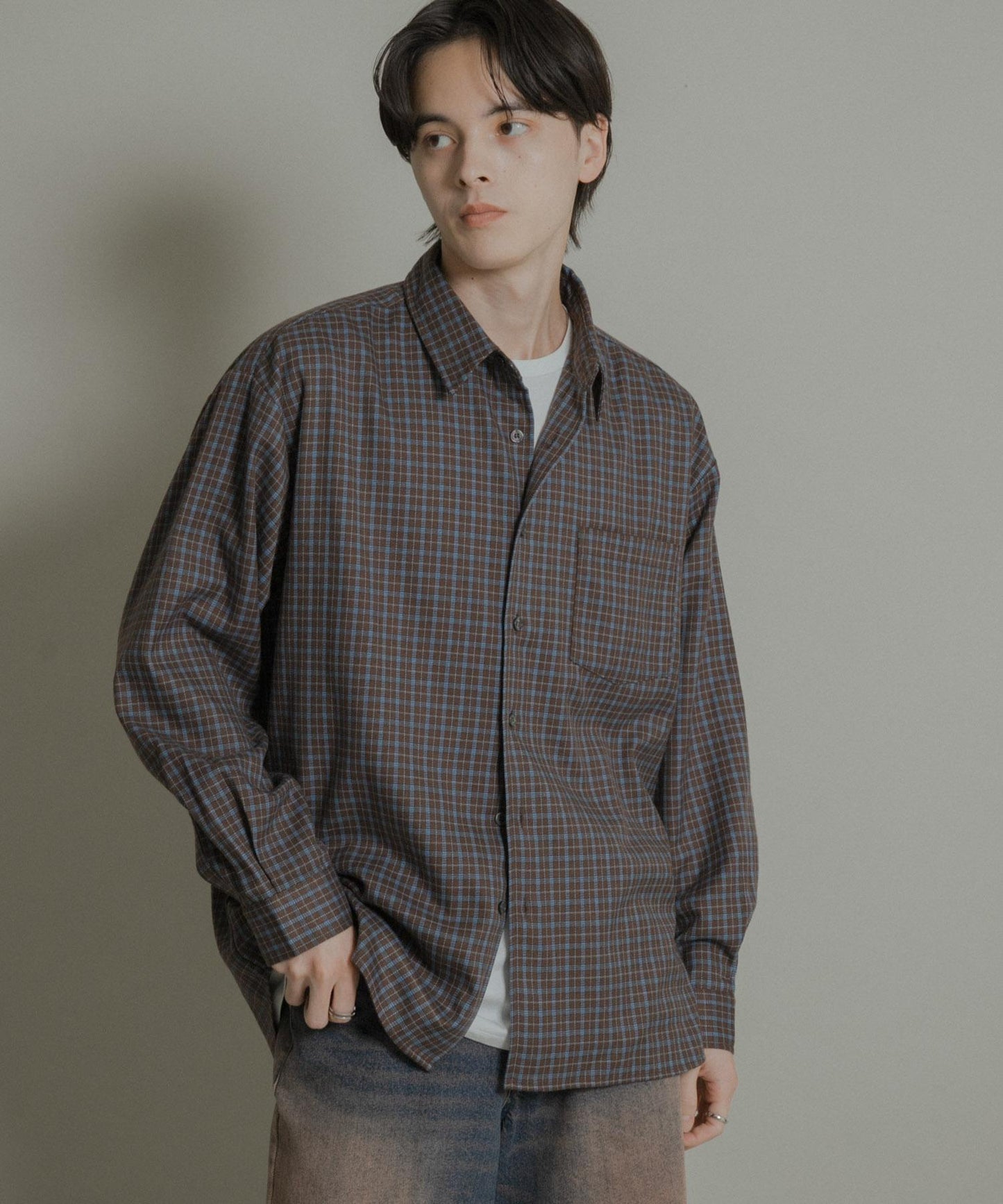 微妙色調長袖法蘭絨襯衫