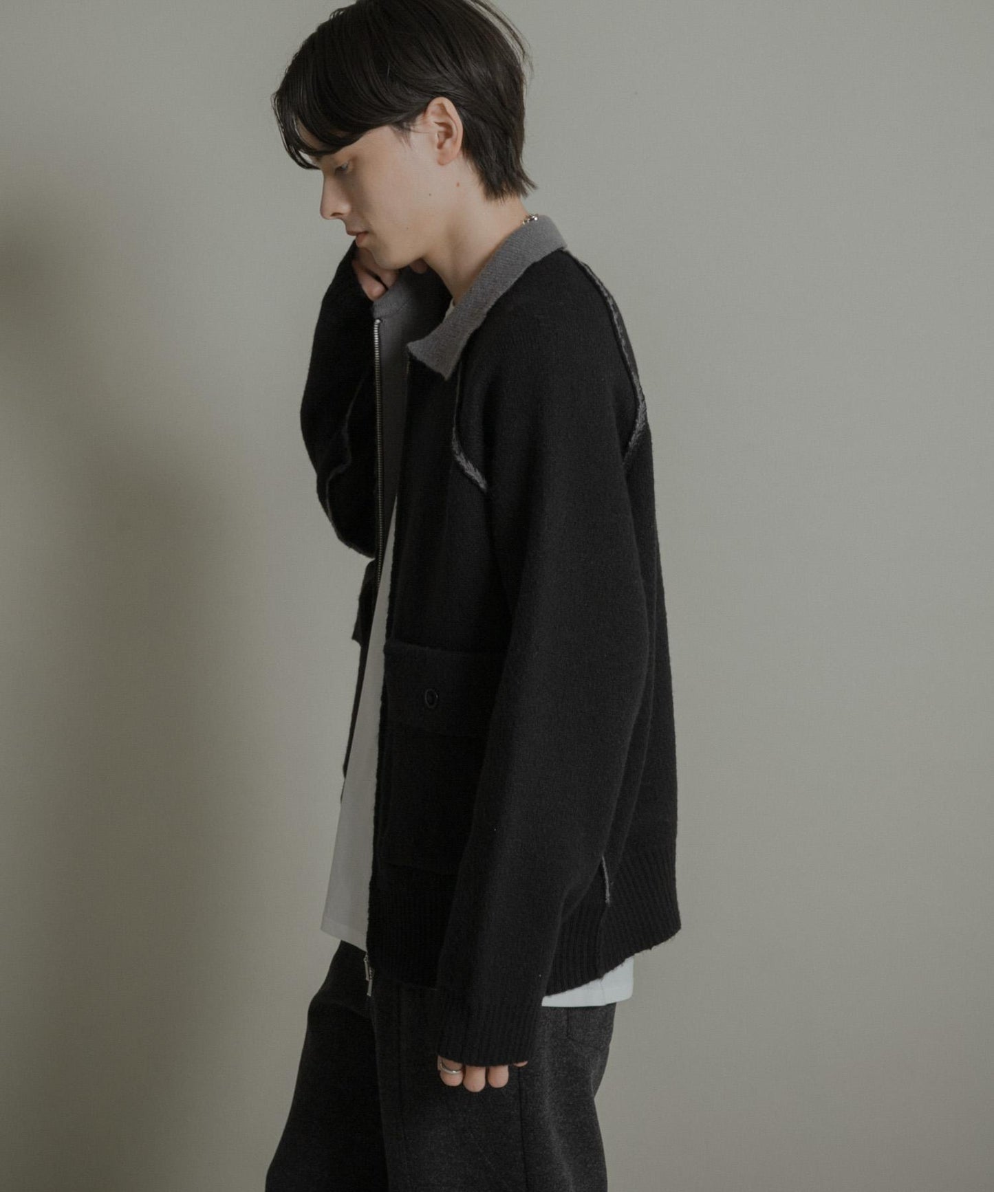 拼色針織拉鍊夾克