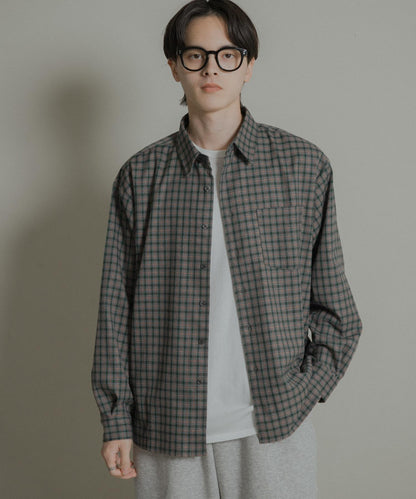 微妙色調長袖法蘭絨襯衫