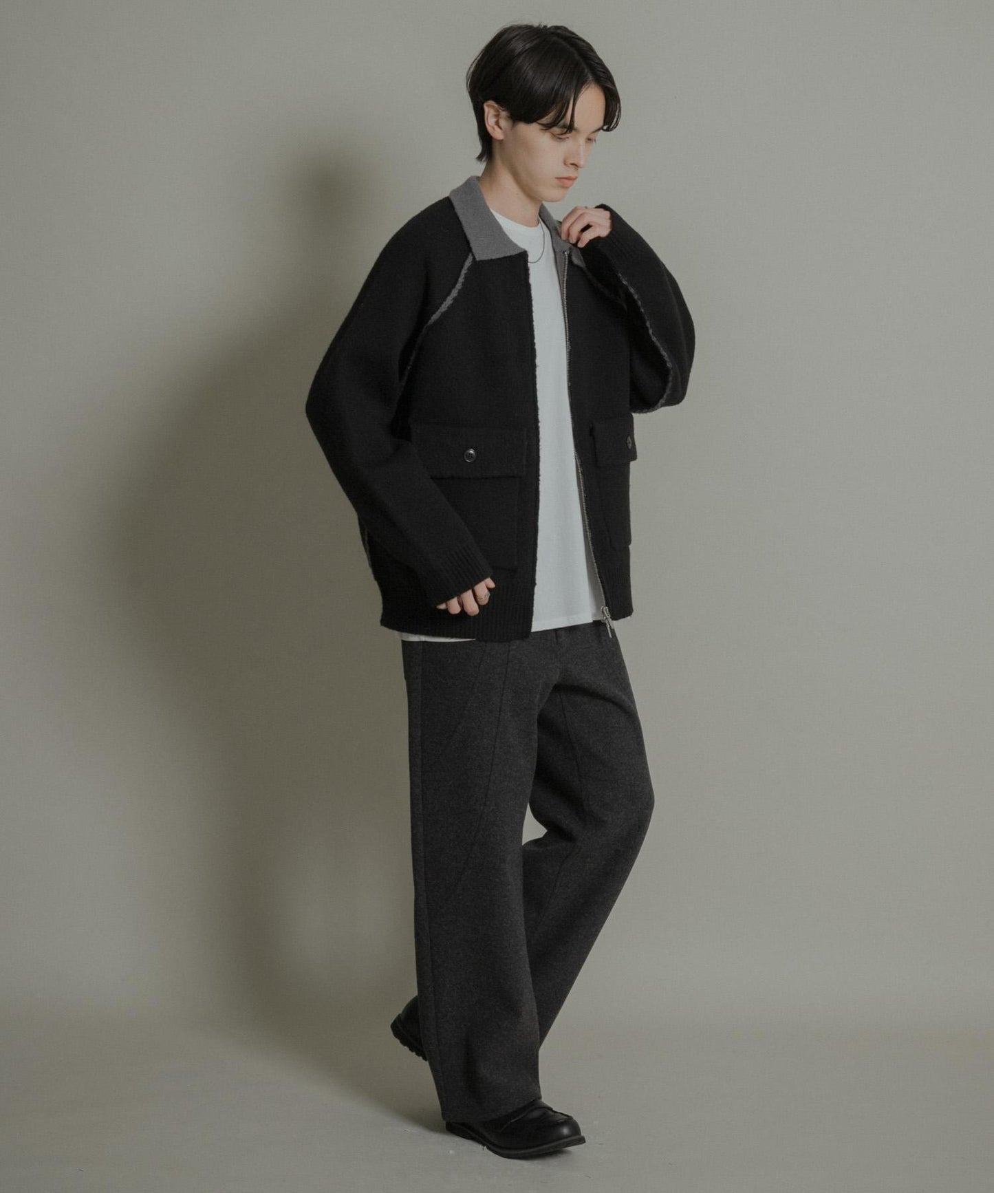 拼色針織拉鍊夾克