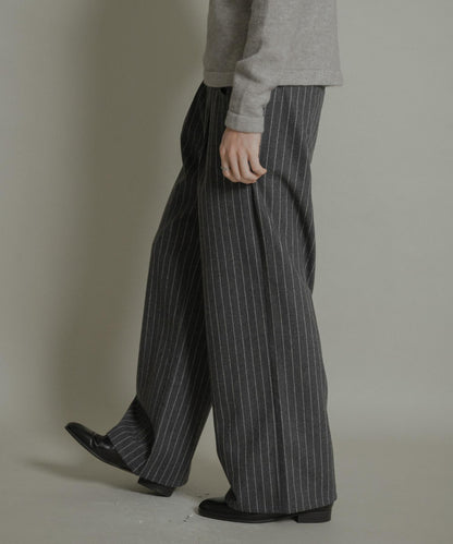 羊毛混紡弧形口袋直筒褲