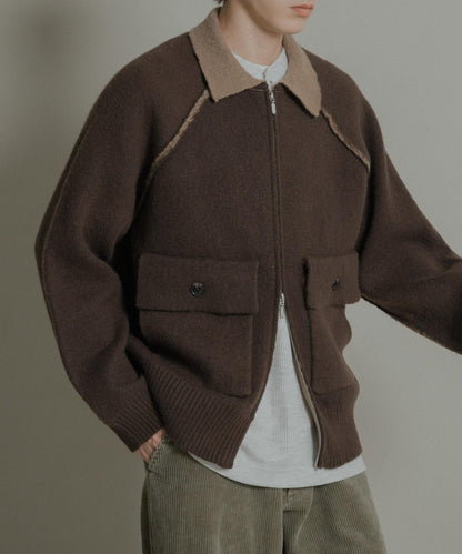 拼色針織拉鍊夾克