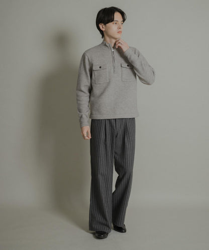 羊毛混紡弧形口袋直筒褲