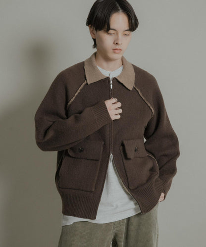 拼色針織拉鍊夾克