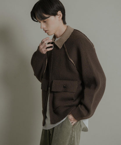 拼色針織拉鍊夾克