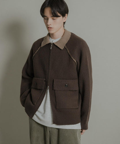 拼色針織拉鍊夾克