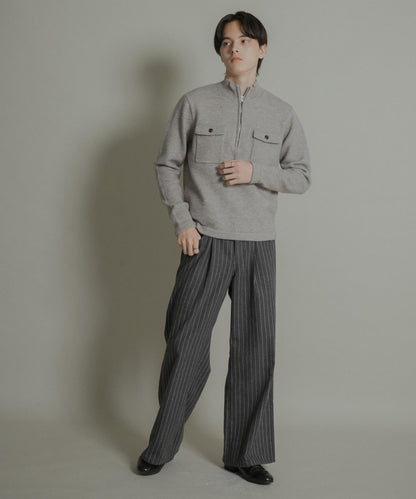 羊毛混紡弧形口袋直筒褲