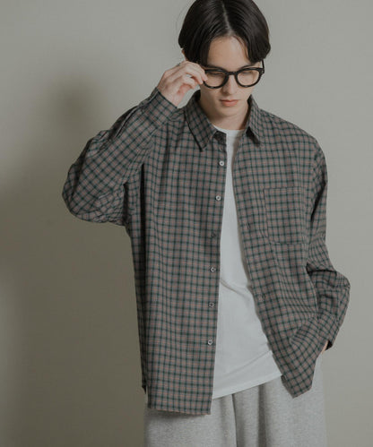 微妙色調長袖法蘭絨襯衫