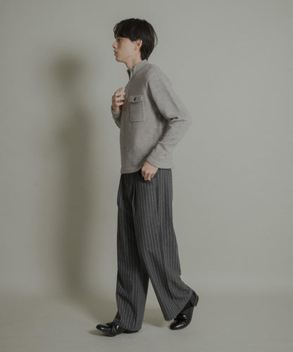 羊毛混紡弧形口袋直筒褲