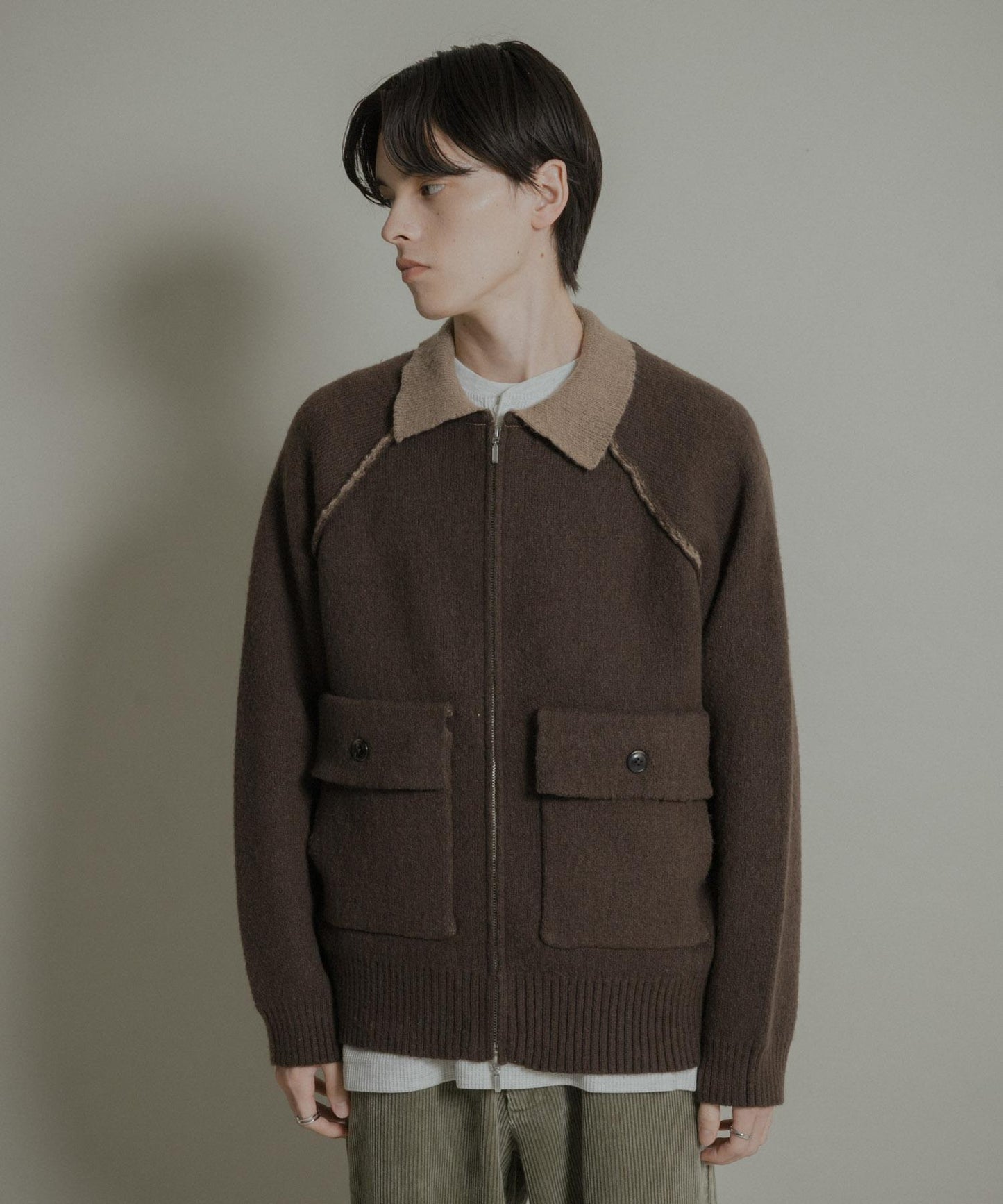 拼色針織拉鍊夾克