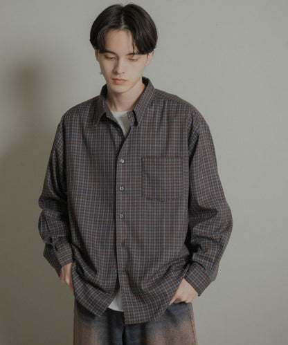 微妙色調長袖法蘭絨襯衫