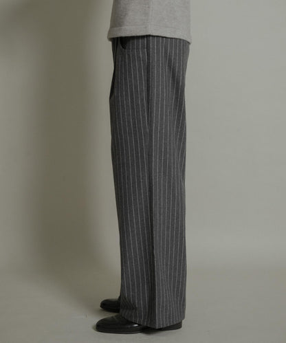 羊毛混紡弧形口袋直筒褲