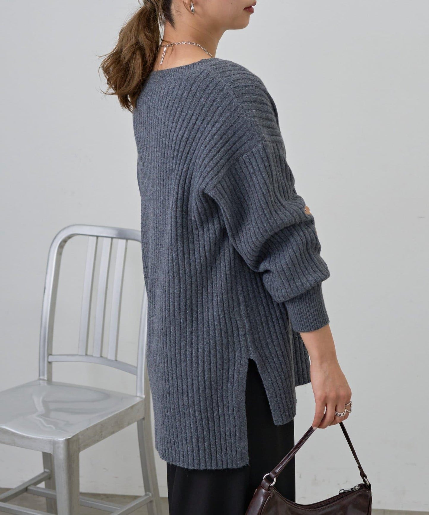 relax羅紋V領針織衫