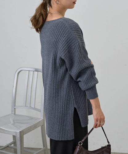 relax羅紋V領針織衫