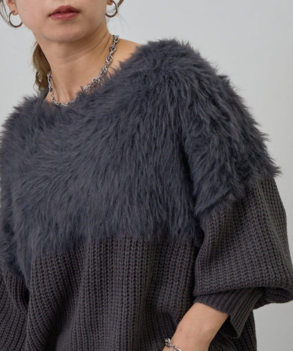 拼接長毛針織衫