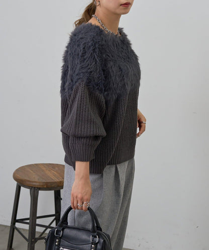 拼接長毛針織衫