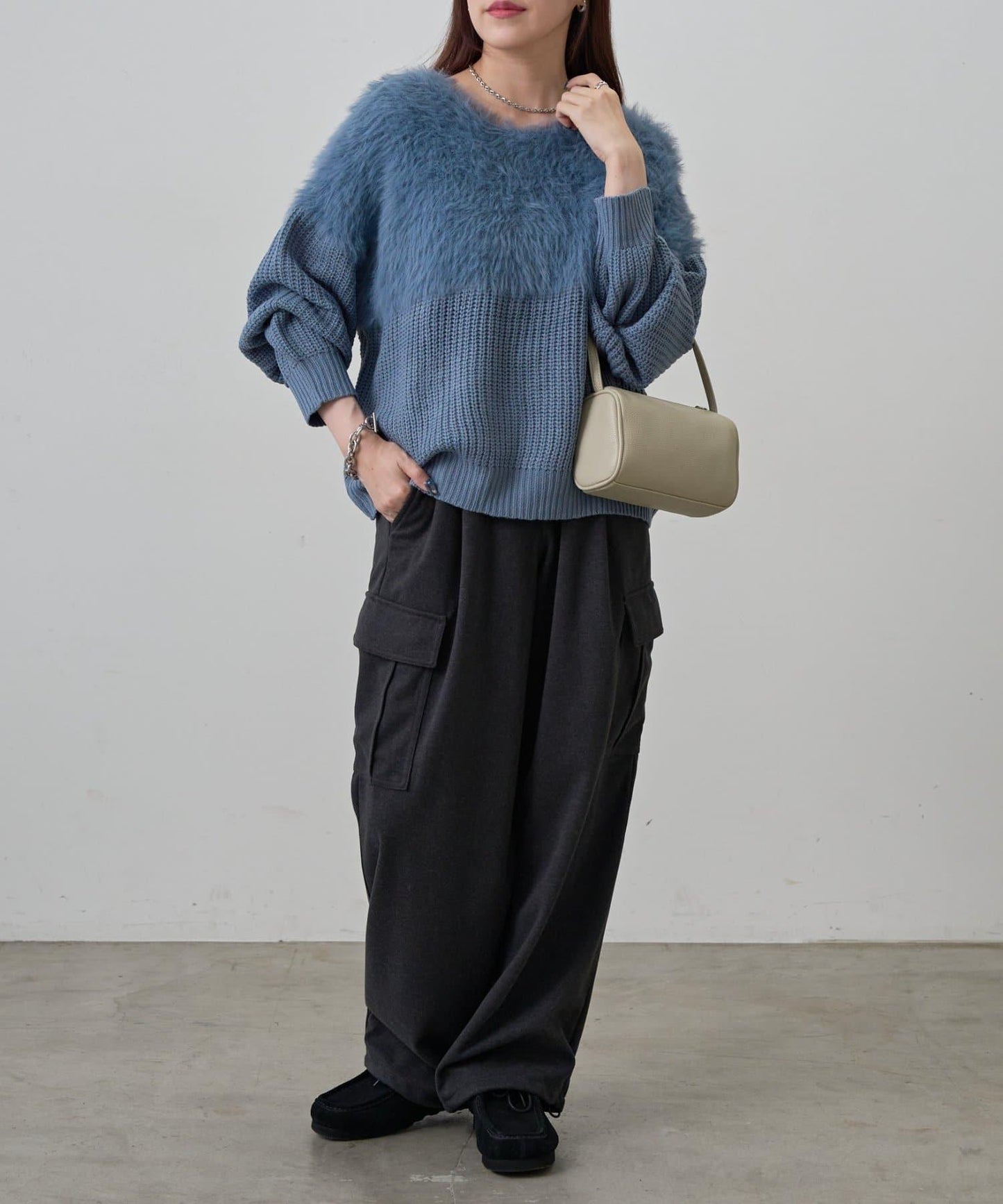 拼接長毛針織衫