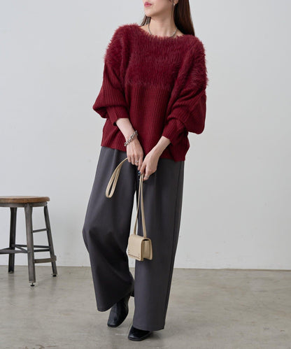 拼接長毛針織衫