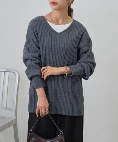 relax羅紋V領針織衫