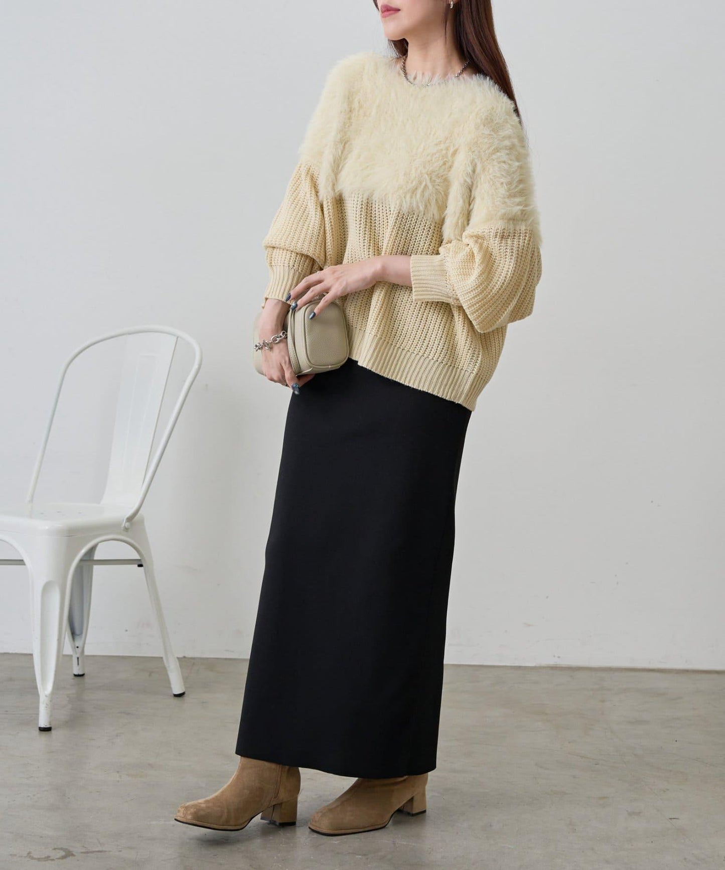 拼接長毛針織衫