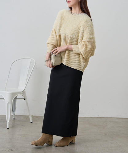 拼接長毛針織衫