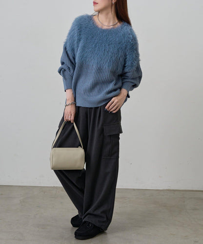 拼接長毛針織衫
